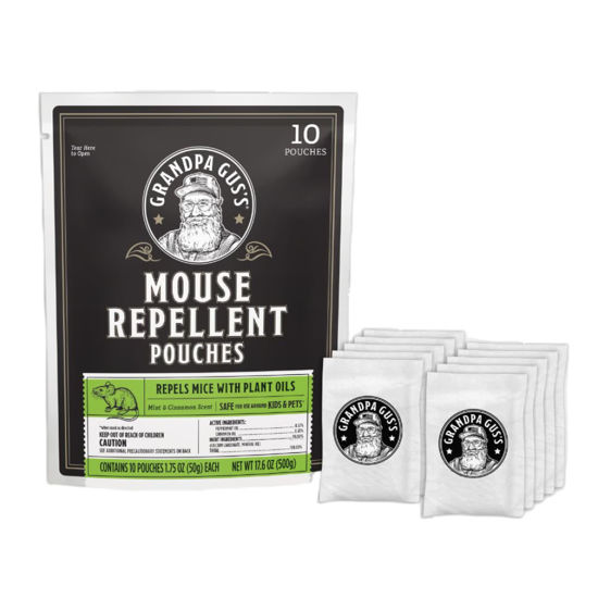 Picture of Grandpa Gus's Extra-Strength Mouse Repellent Pouches, Cinnamon/Peppermint Oils Repel Mice from Nesting & Freshen Air in Car/RV/Boat/Garage/Shed/Cabin, 1.75 oz (Pack of 10)