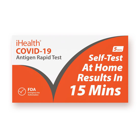 Picture of iHealth COVID-19 Antigen Rapid Test, 1 Pack, 5 Tests Total, FDA EUA Authorized OTC at-Home Self Test, Results in 15 Minutes with Non-invasive Nasal Swab, Easy to Use & No Discomfort