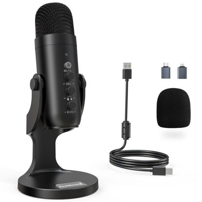 Picture of ZealSound USB Microphone,Condenser Computer PC Mic,Plug&Play Gaming Microphones for PS 4&5.Headphone Output&Volume Control,Mic Gain Control,Mute Button Vocal,YouTube Podcast on Mac&Windows(Black)