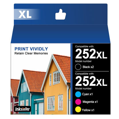 Picture of 252XL 252 Ink Cartridges Replacement for Epson 252XL 252 XL T252XL T252 Combo Pack Compatible for Workforce WF-7110 WF-7720 WF-7710 WF-3620 WF-3640 Printer (2 Black/1 Cyan/1 Magenta/1 Yellow, 5 Pack)