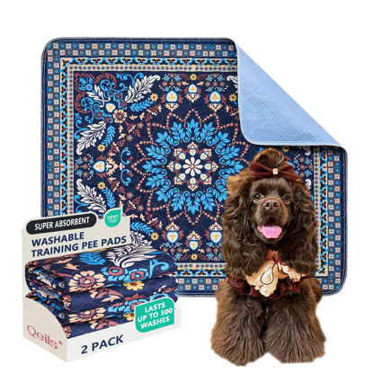 Picture of Qeils Washable Pee Pads, Reusable Puppy Pads Super Absorbent Leakproof Dog Training Pads, Non-Slip Wee Wee Pads for Crate, Floor, Potty Pads Feeding Mat Dog Pee 2 Pack 36"x41"