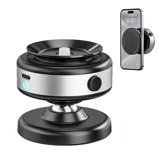 Picture of Jkoailiwi Upgraded 360° Adjustable Electric Vacuum Magnetic Suction Cup Phone Mount, Hands-Free Magnetic Cell Phone Holder for Car/Gym/Mirror/Smooth Surface, Compatible with Magsafe iPhone, Silver
