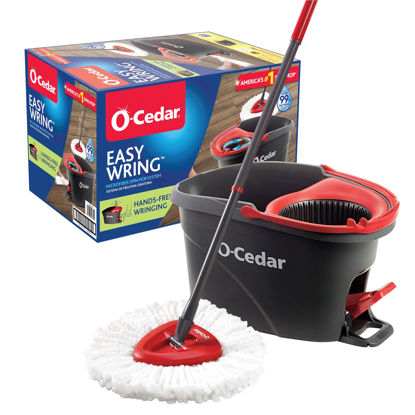 Picture of O-Cedar EasyWring Microfiber Spin Mop, Bucket Floor Cleaning System, Red, Gray, Standard
