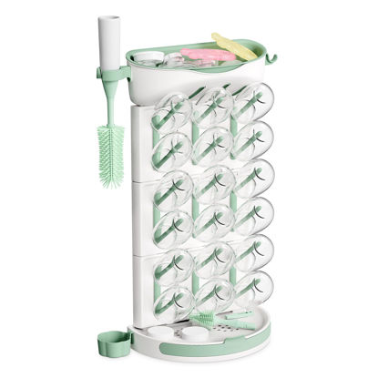 Picture of Momcozy DIY Larger Bottle Drying Rack for 18 Bottles, Space Saving Countertop Vertical Rack with Brushes Holder, Detachable Travel Bottle Rack for Baby Accessories & Pump Parts