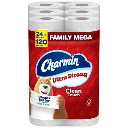 Picture of Charmin Toilet Paper Ultra Strong Clean Touch, 24 Family Mega Rolls = 120 Regular Rolls (Packaging May Vary), Bulk Toilet Paper, Household Essentials