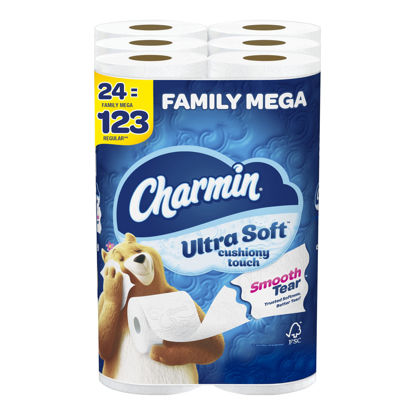 Picture of Charmin Ultra Soft Cushiony Touch Toilet Paper, 24 Family Mega Rolls = 123 Regular Rolls