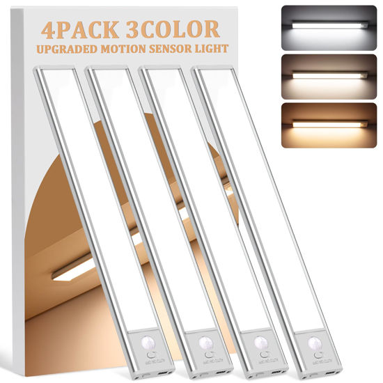 Picture of Under Cabinet Lighting Wireless, 4Pack Motion Sensor Light Indoor with 3 Color Temps, Dimmable Closet Lights Battery Operated, LED Magnetic Light, Rechargeable Under Counter Lights for Kitchen Home