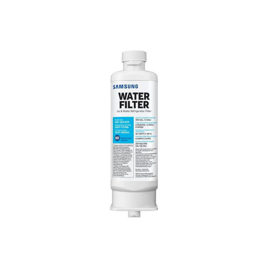 Picture of SAMSUNG Genuine Filter for Refrigerator Water and Ice, Carbon Block Filtration, Reduces 99% of Harmful Contaminants for Clean, Clear Drinking Water, 6-Month Life, HAF-QIN/EXP, 1 Pack