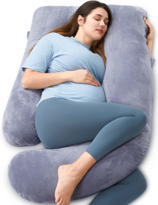 Picture of Momcozy Pregnancy Pillows for Sleeping, U Shaped Full Body Maternity Pillow with Removable Cover - Support for Back, Legs, Belly, HIPS for Pregnant Women, 57 Inch Pregnancy Pillow for Women, Grey