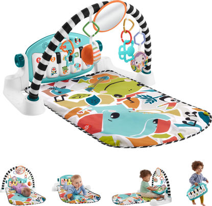 Picture of Fisher-Price Baby Playmat Glow and Grow Kick & Play Piano Gym, Blue Musical Learning Toy with Developmental Activities for Newborns 0+ Months