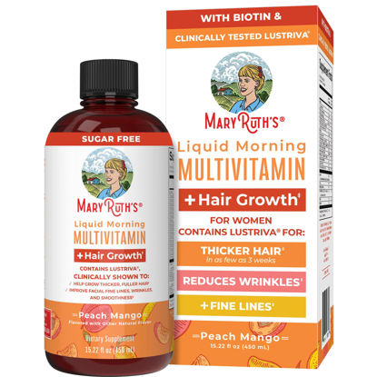 Picture of MaryRuth Organics Liquid Multivitamin Lustriva® Hair Growth for Women| Biotin 10000mcg | Vitamin D, B |Clinically Tested for Thicker Hair, Wrinkles, Fine Lines, Skin Care| Ages 18 | 15.22 Fl Oz