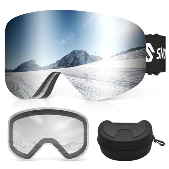 Picture of Snowalva Ski Goggles, Interchangeable Snow Goggles with 2 UV400 Magnet Ski Lenses for Men & Women, Valentine's Day Gifts