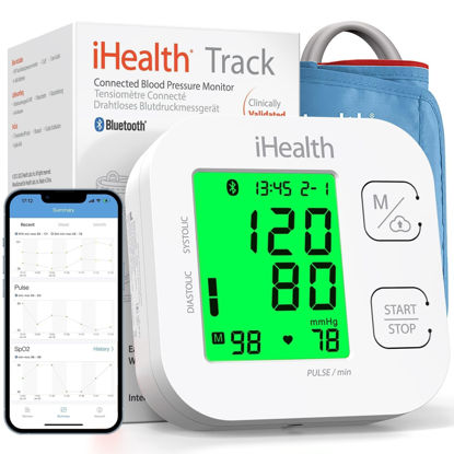 Picture of iHealth Track Smart Upper Arm Blood Pressure Monitor with Wide Range Cuff That fits Standard to Large Adult Arms, Bluetooth Compatible for iOS & Android Devices