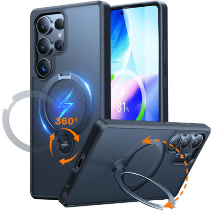 Picture of TORRAS 360° Spin Magnetic Stand for Samsung Galaxy S25 Ultra Case, Fit for Magsafe, Military Grade Slim Protective S25 Ultra Case with Kickstand & Ring Holder, Ostand Spin, Translucent Forested Black