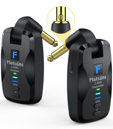 Picture of FW2D Wireless Guitar System Exclusive Mute Plug, 2.4 GHz 6 Channel Wireless Guitar Transmitter Receiver, Cordless Guitar Transmitter Rechargeable USB C for Acoustic Electric Guitar, Bass, Ukulele, etc