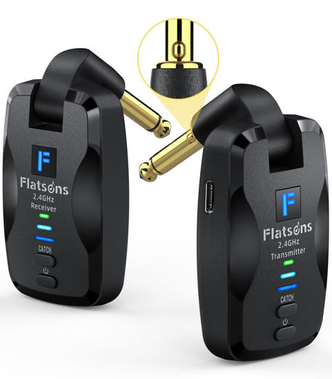 Picture of FW2D Wireless Guitar System Exclusive Mute Plug, 2.4 GHz 6 Channel Wireless Guitar Transmitter Receiver, Cordless Guitar Transmitter Rechargeable USB C for Acoustic Electric Guitar, Bass, Ukulele, etc