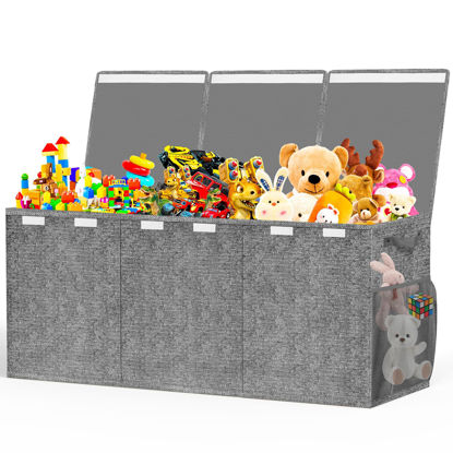 Picture of Beadsky Extra Large Toy Box, Toys Chest for Toddlers with Lids, Collapsible Toy Storage Organizer, Kids Bin Boxes Storage Basket for Boys, Girls, Nursery, Living Room, Playroom, 40"x14"x16", Gray