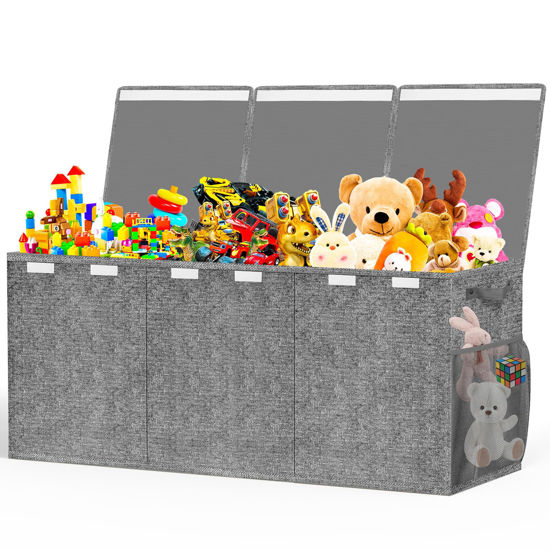 Picture of Beadsky Extra Large Toy Box, Toys Chest for Toddlers with Lids, Collapsible Toy Storage Organizer, Kids Bin Boxes Storage Basket for Boys, Girls, Nursery, Living Room, Playroom, 40"x14"x16", Gray