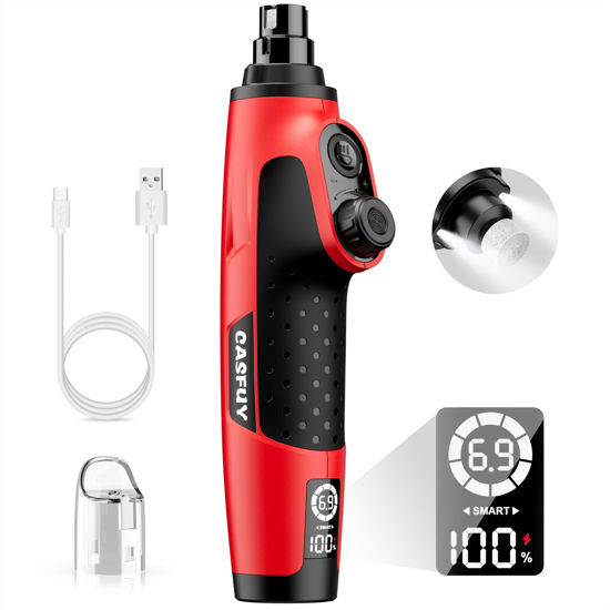Picture of Casfuy Smart 6-Speed Dog Nail Grinder - 50% More Power Pet Nail Grinder with 2 LED Lights Quiet Rechargeable Electric Dog Nail Trimmers File Toenail Grinder for Large Medium Small Dogs & Cats (Red)