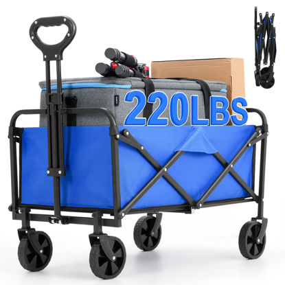 Picture of EVLIQUIL Collapsible Foldable Wagon,Wagons Carts Foldable with Wheels,Utility Grocery Lounge Folding Beach Wagon for Sand Garden Sports Shopping Outdoor(Lake Blue).
