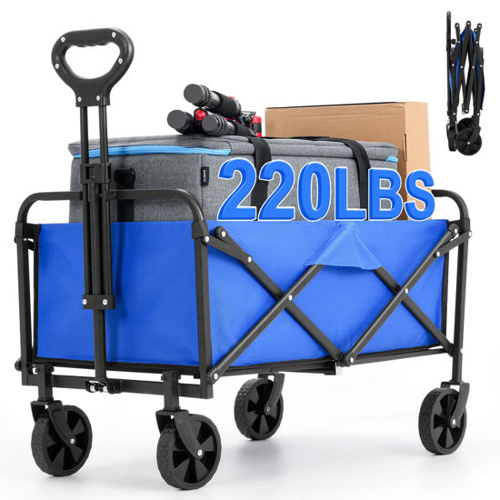 Picture of EVLIQUIL Collapsible Foldable Wagon,Wagons Carts Foldable with Wheels,Utility Grocery Lounge Folding Beach Wagon for Sand Garden Sports Shopping Outdoor(Lake Blue).