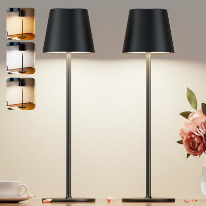 Picture of Cordless Table Lamp Rechargeable Black - KK 2 Pack 5000mAH Battery Operated Lamp for Counter, 3 Color Stepless Dimming Waterproof LED Wireless Lamp for Dining Kitchen, Outdoor Patio, Touch Control