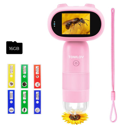 Picture of TOMLOV P30 Microscope for Kids, Portable 1000X 2 LCD Digital Microscope for Slides, HD Camera & Video, Pocket Magnifying Glass with Light, Handheld Magnifier for Home Science Education, Mini Scope