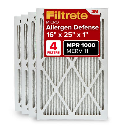 Picture of Filtrete 16x25x1 AC Furnace Air Filter, MERV 11, MPR 1000, Micro Allergen Defense, 3-Month Pleated 1-Inch Electrostatic Air Cleaning Filter, 4 Pack (Actual Size 15.69 x 24.69 x 0.81 in)