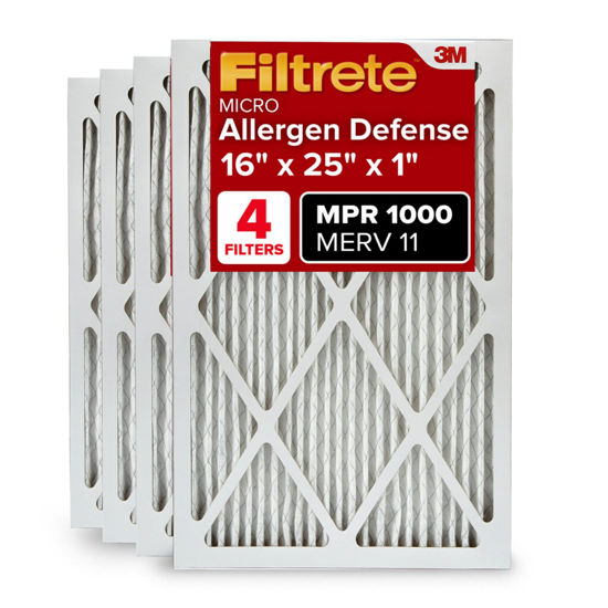 Picture of Filtrete 16x25x1 AC Furnace Air Filter, MERV 11, MPR 1000, Micro Allergen Defense, 3-Month Pleated 1-Inch Electrostatic Air Cleaning Filter, 4 Pack (Actual Size 15.69 x 24.69 x 0.81 in)
