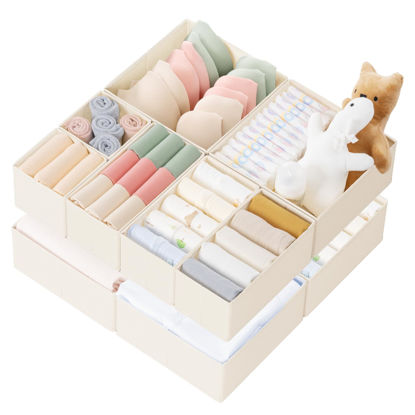 Picture of Criusia Drawer Organizer Clothes, 10 Pack Dresser Organizer for Baby Clothes, Underwear, Sock- Foldable Closet Organization and Storage Dividers Bins for Nursery, Bedroom (Beige)