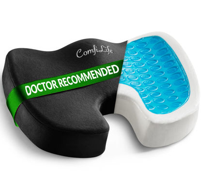 Picture of ComfiLife Gel Enhanced Seat Cushion - Office Chair Cushion - Non-Slip Gel & Memory Foam Coccyx Cushion for Tailbone Pain - Desk Chair Car Seat Cushion Driving - Sciatica & Back Pain Relief (Black)