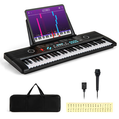 Picture of Costzon 61 Key Keyboard Piano, Electric Digital Piano Keyboard with Microphone, Music Stand, Keynote Stickers & Carrying Bag, Portable Keyboard Piano for Beginners Adults