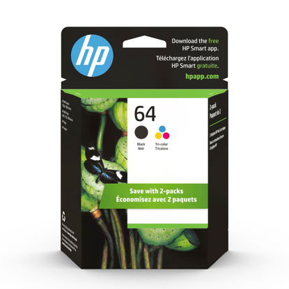 Picture of HP 64 Black/Tri-color Ink Cartridges (2-pack) | Works with HP ENVY Inspire 7950e; ENVY Photo 6200, 7100, 7800; Tango Series | Eligible for Instant Ink | X4D92AN