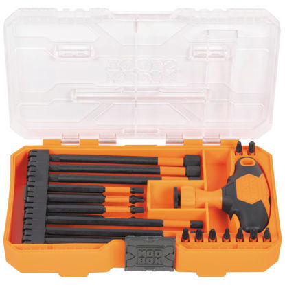 Picture of Klein Tools 33804 ProFlex Impact-Rated Interchangeable Ratcheting T-Handle Set, Torsion Zone, Magnetic Bit Holder, SAE, Metric, TORX, 23-Piece