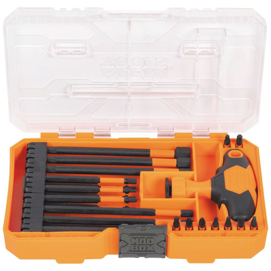 Picture of Klein Tools 33804 ProFlex Impact-Rated Interchangeable Ratcheting T-Handle Set, Torsion Zone, Magnetic Bit Holder, SAE, Metric, TORX, 23-Piece
