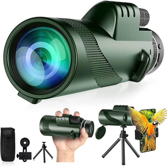Picture of Monocular-Telescope 80x100 High Powered Monocular for Adults Monocular for Smartphone Adapter Monocular Telescope Hunting Wildlife Bird Watching Travel Camping Hiking-Green