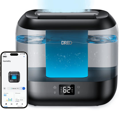 Picture of Dreo Smart Humidifiers for Bedroom, Top Fill 4L Cool Mist Humidifier with Nightlight, 32H Runtime, Touch/APP/Voice Control, Quiet Ultrasonic Humidifiers for Large Room, Home, Baby, Plants, Office