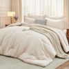 Picture of MUXHOMO 7 Pieces Queen Comforter Set, Soft Bed in a Bag Queen Size, All Season Bedding Set with Comforter, Flat Sheet, Fitted Sheet, Pillowcases & Shams, Beige