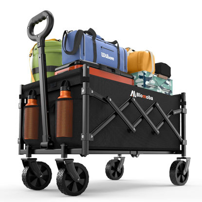Picture of Collapsible Wagon with Wheels, 220 lbs Wagons Carts Foldable Wagon Cart with Flexible Handle, Lightweight Portable Folding Utility Grocery Shopping Cart for Grocery Sports Garden Camping