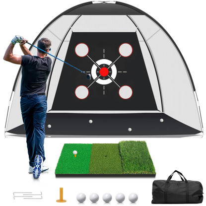 Picture of Golf Net,Golf Practice Net with Golf Mat,Golf Hitting Aid Nets 10x7FT for Backyard Driving Chipping Training Swing with Target Mat Balls for Outdoor Indoor,Golf Gifts for Men Dad Him and Golf Lovers