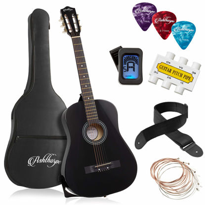 Picture of Ashthorpe 38-inch Beginner Acoustic Guitar Package (Black), Basic Starter Kit w/Gig Bag, Strings, Strap, Tuner, Pitch Pipe, Picks