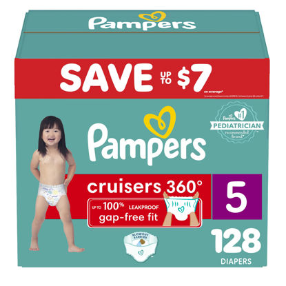 Picture of Pampers Cruisers 360 Diapers - Size 5, One Month Supply (128 Count), Pull-On Disposable Baby Diapers, Gap-Free Fit