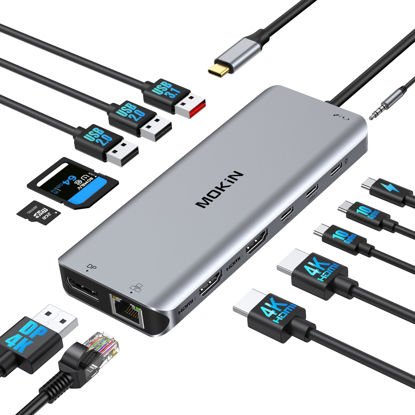 Picture of USB C Laptop Docking Station Dual Monitor Dual HDMI 4k DP Triple Display Hub 10G, 13 in 1 MOKiN USB C Hub with 3 Monitors,Displayport,USB3.1,RJ45,100W PD,Card Reader,Audio/Mic, for Dell HP Lenovo