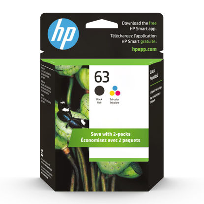 Picture of HP 63 Black/Tri-color Ink Cartridge (2-pack) | Works with HP DeskJet 1112, 2130, 3630 Series; HP ENVY 4510, 4520 Series; HP OfficeJet 3830, 4650, 5200 Series | Eligible for Instant Ink | L0R46AN