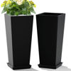Picture of TUYOHW Set of 2 Large Tall Planter for Indoor or Outdoor 24" Tall Flower Pots Tapered Tall Planters with Tray for Porch, Patio, Backyard, Large Planters for Outdoor Indoor Plants(Black)