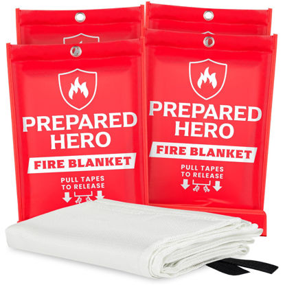 Picture of Prepared Hero Emergency Fire Blanket - 4 Pack - Fire Suppression Blanket for Kitchen, 40” x 40” Fire Blanket for Home, Fiberglass Fire Blanket
