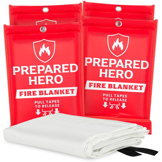 Picture of Prepared Hero Emergency Fire Blanket - 4 Pack - Fire Suppression Blanket for Kitchen, 40” x 40” Fire Blanket for Home, Fiberglass Fire Blanket