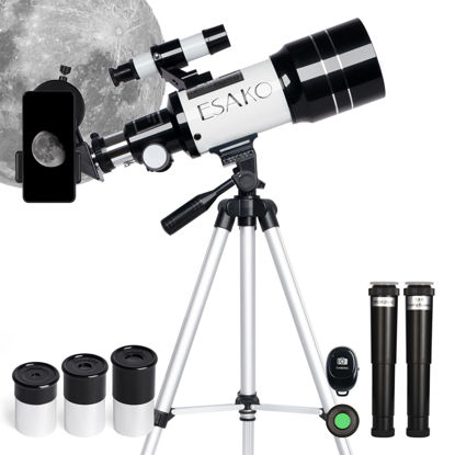 Picture of ESAKO Telescope for Kids & Beginners, 70mm Aperture Portable Telescopes with 3 Eyepieces, Height Adjustable Tripod & Phone Adapter & Remote Control