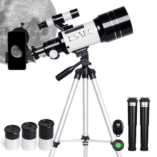 Picture of ESAKO Telescope for Kids & Beginners, 70mm Aperture Portable Telescopes with 3 Eyepieces, Height Adjustable Tripod & Phone Adapter & Remote Control