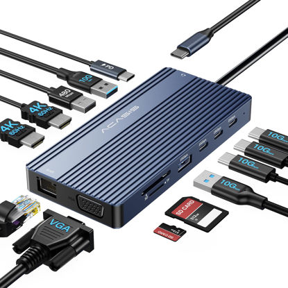 Picture of 14 in 1 USB C Docking Station Dual HDMI Monitor, Laptop Docking Station Triple Display, 2 * 4K60 HDMI, 1080p VGA, Ethernet, 3 USBC 10Gbps,100W PD, SD/TF 3.0, Audio - for MacBook, Dell, Lenovo (Grey)